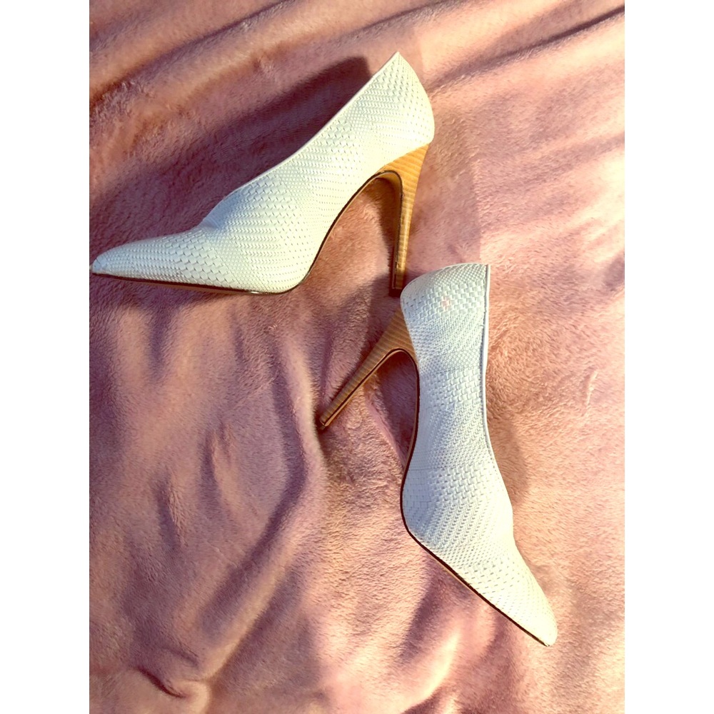 White woven heels